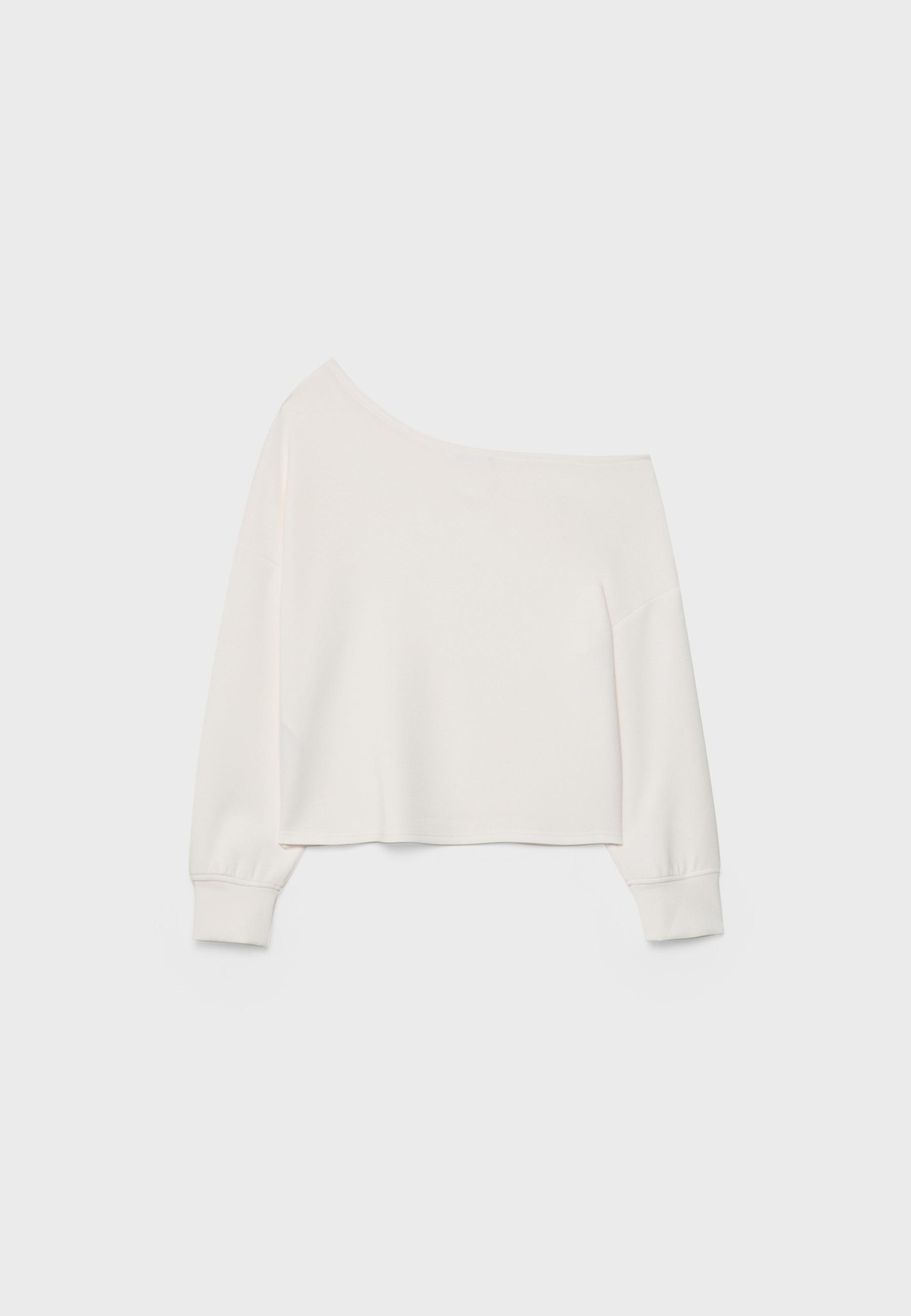 Soft-touch off-the-shoulder sweatshirt — Stone