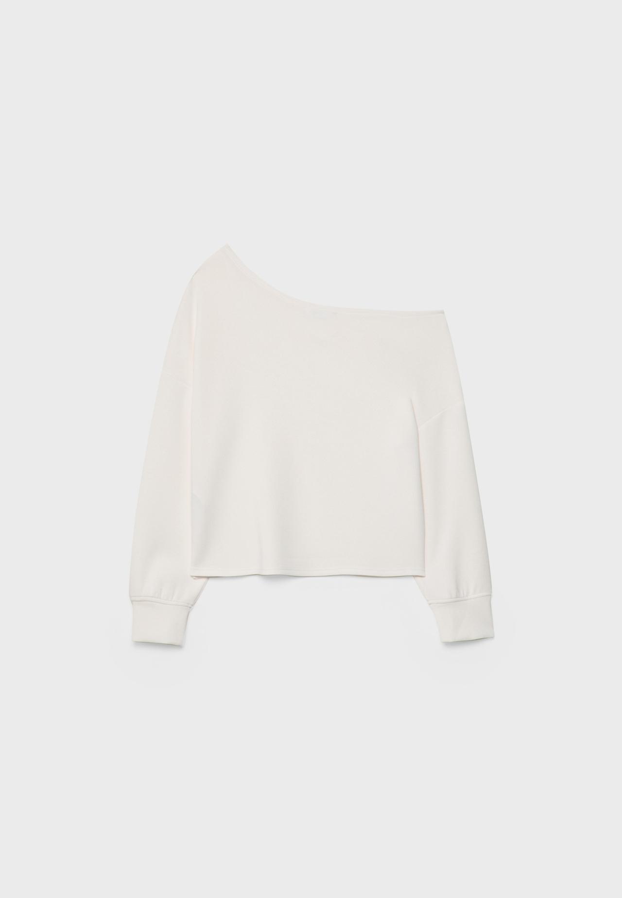 Soft-touch off-the-shoulder sweatshirt — Stone