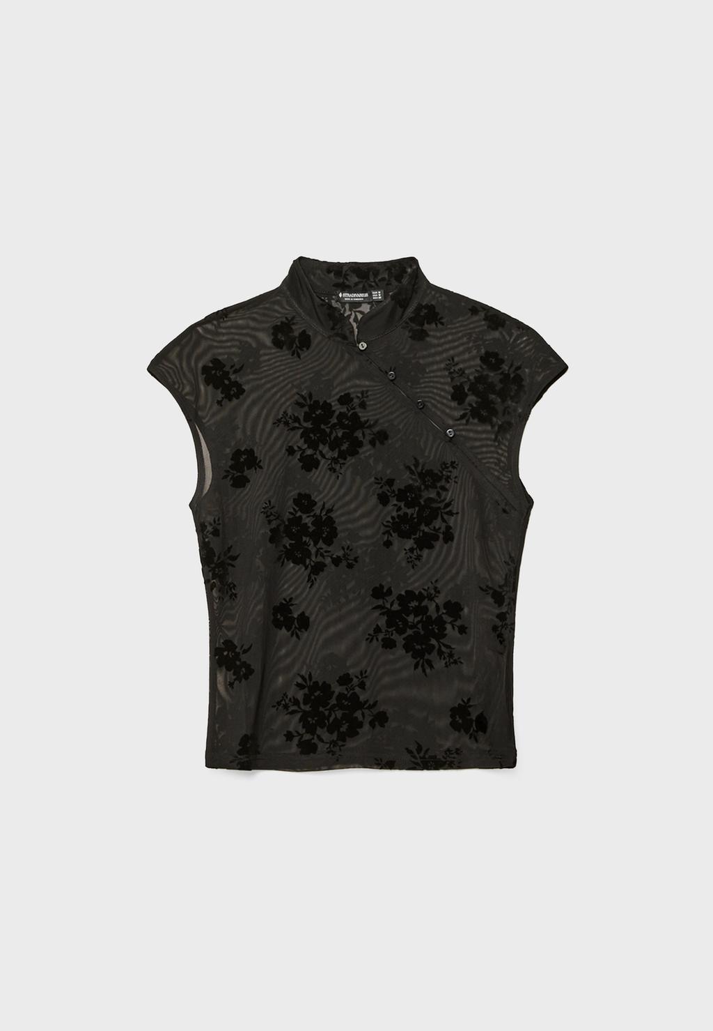 Flocked qipao-style top