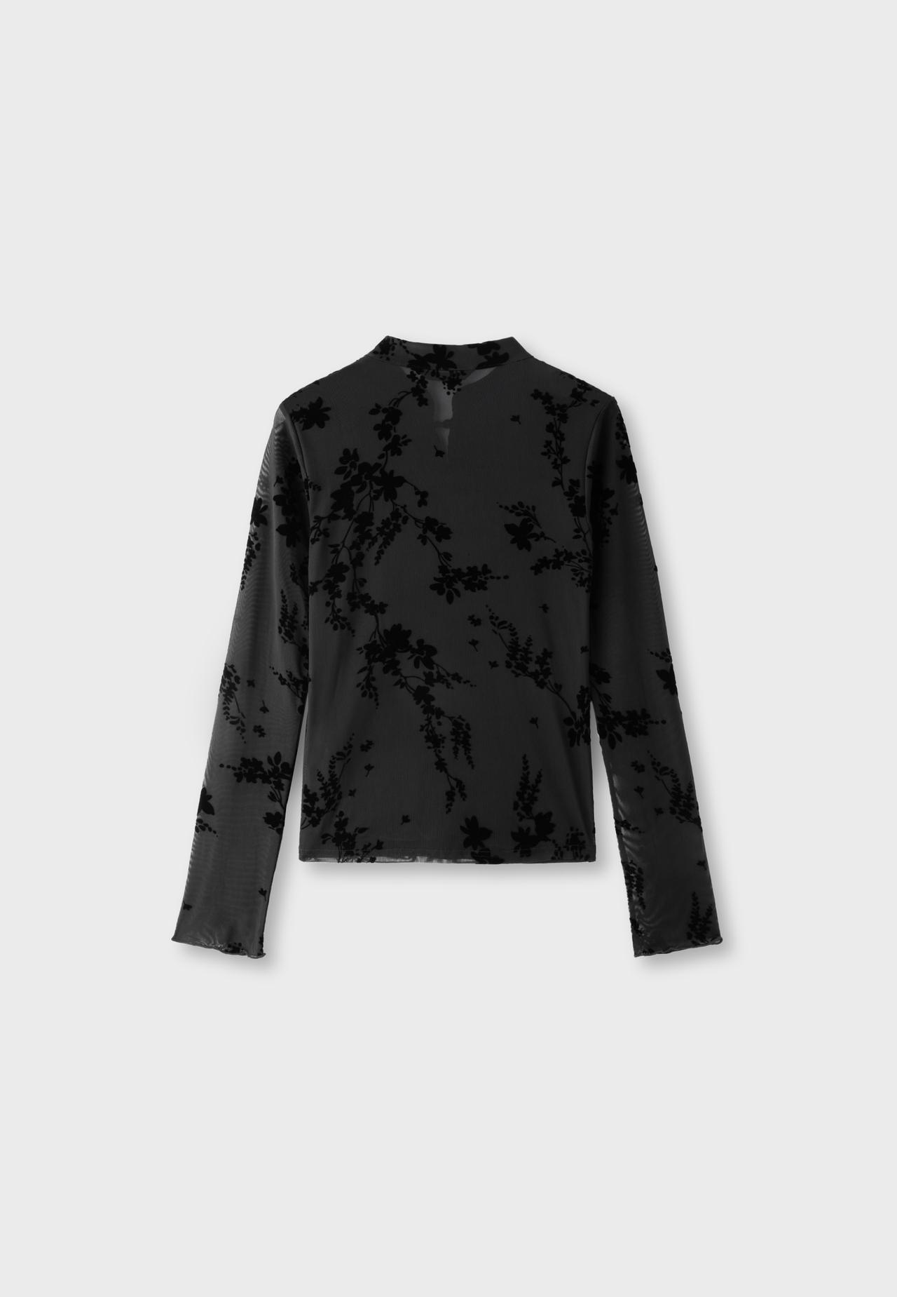 Flocked long sleeve T-shirt with toggles — Black