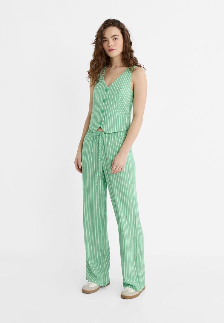 short striped linen blend waistcoat