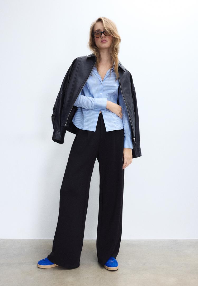 Stradivarius Βασικό Fitted Ριγέ Πουκάμισο Σιέλ S