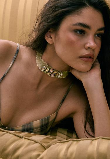 Set of 2 fabric choker necklaces — Khaki 4