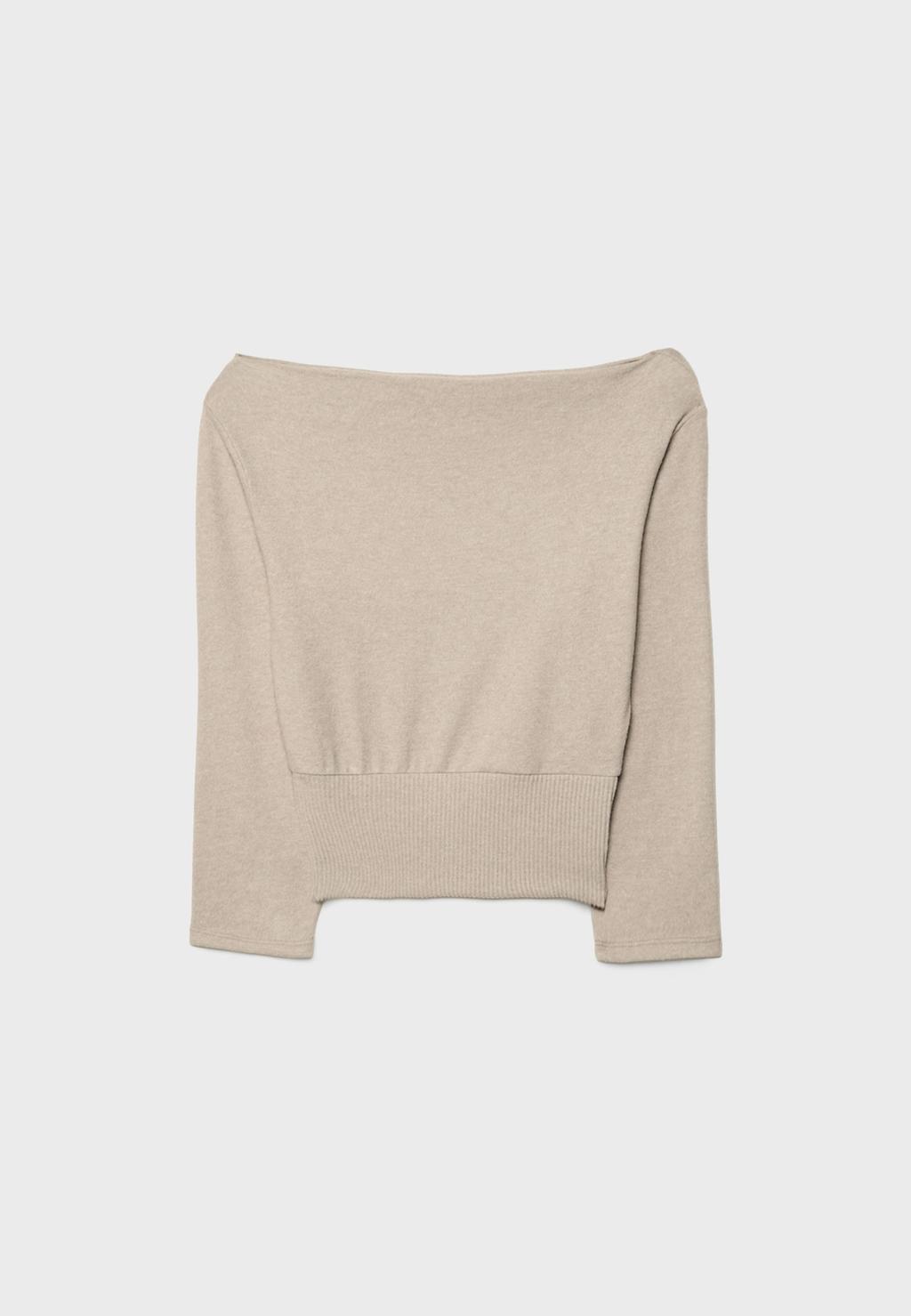 Gebreid T-shirt met boothals en strikceintuur