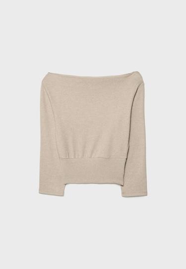 Boat neck T-shirt with waistband — Stone 7