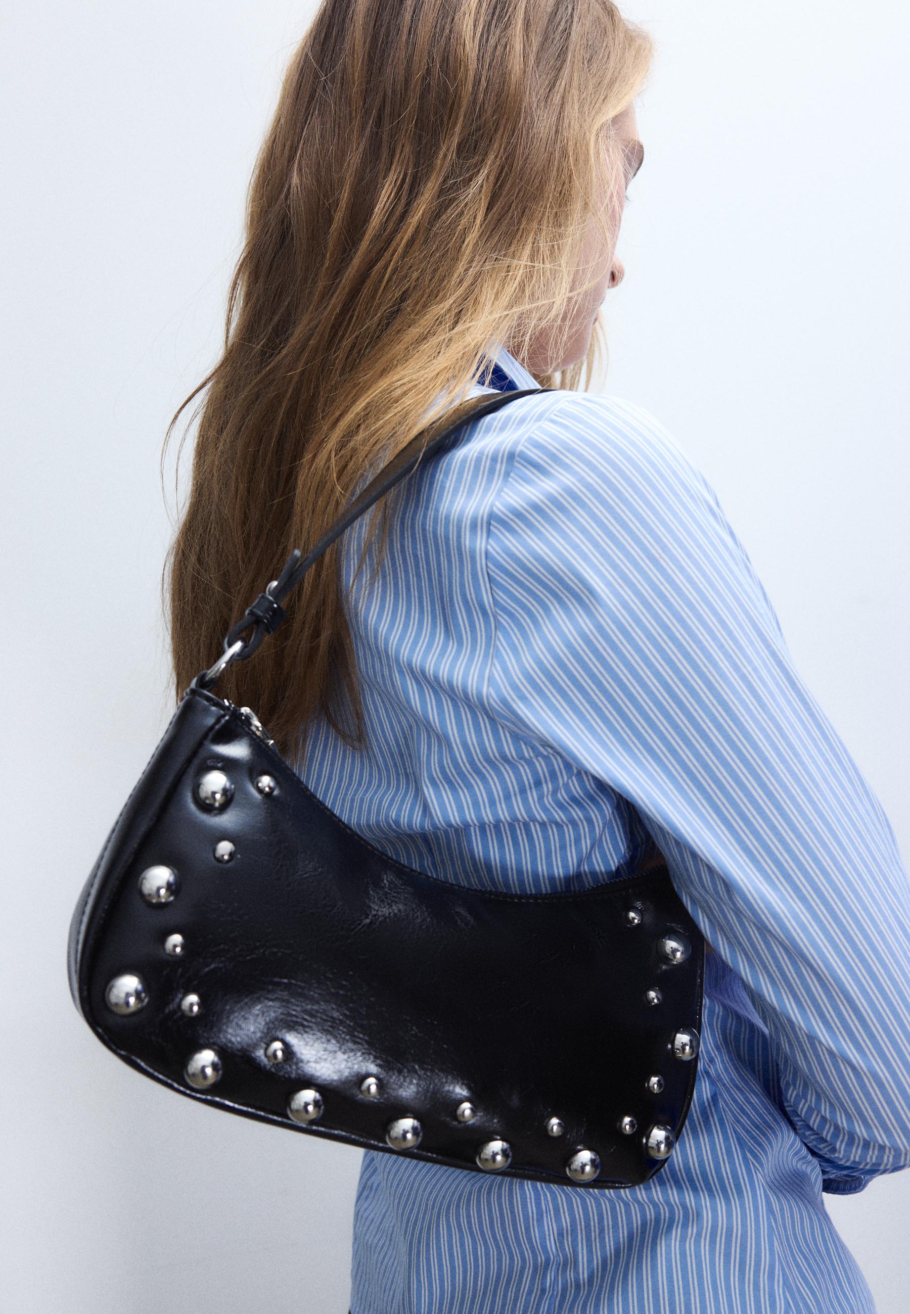 Studded half-moon shoulder bag - Women's fashion | Stradivarius