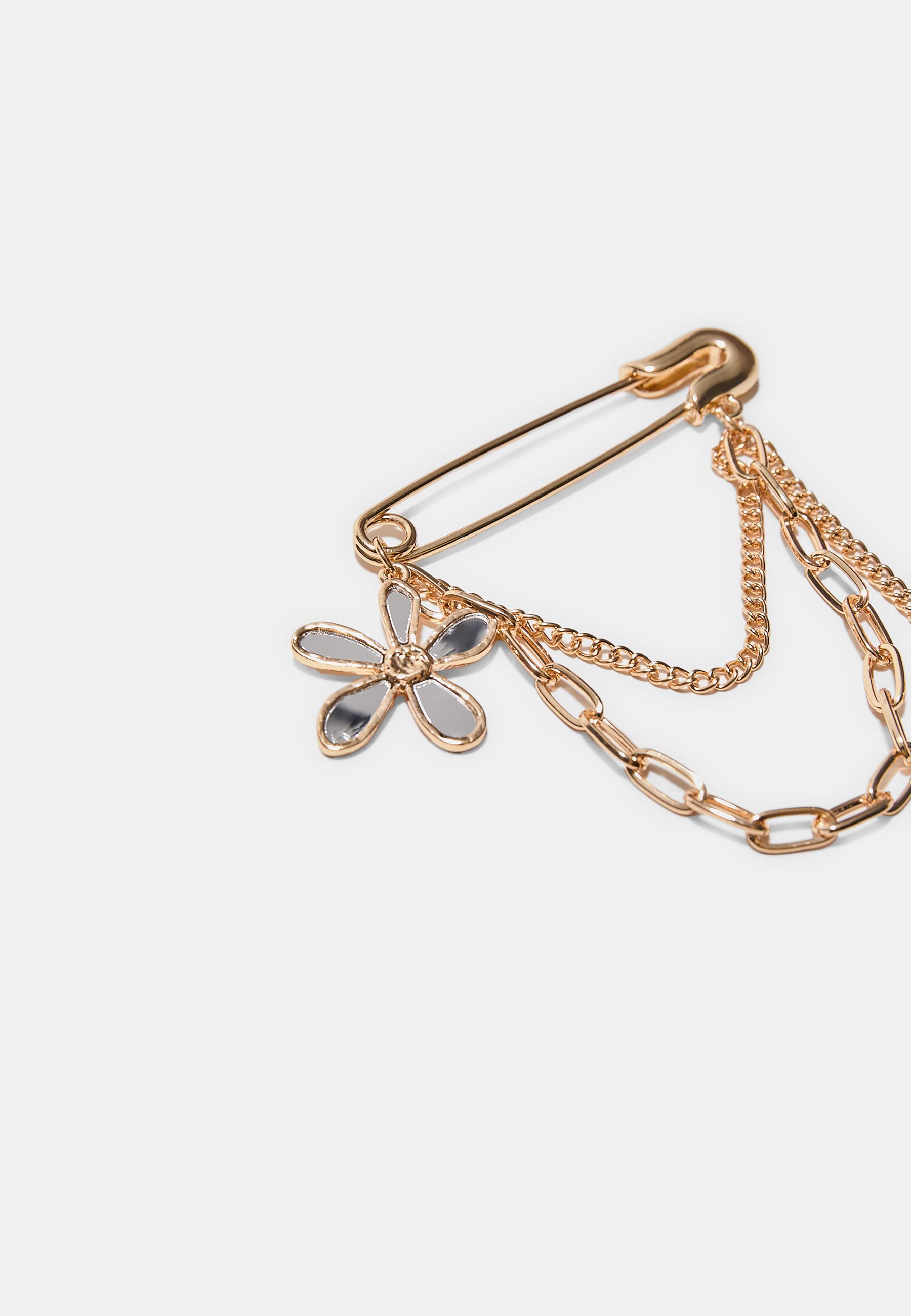 Set of 2 crystal effect flower pins — Gold (alternate view)