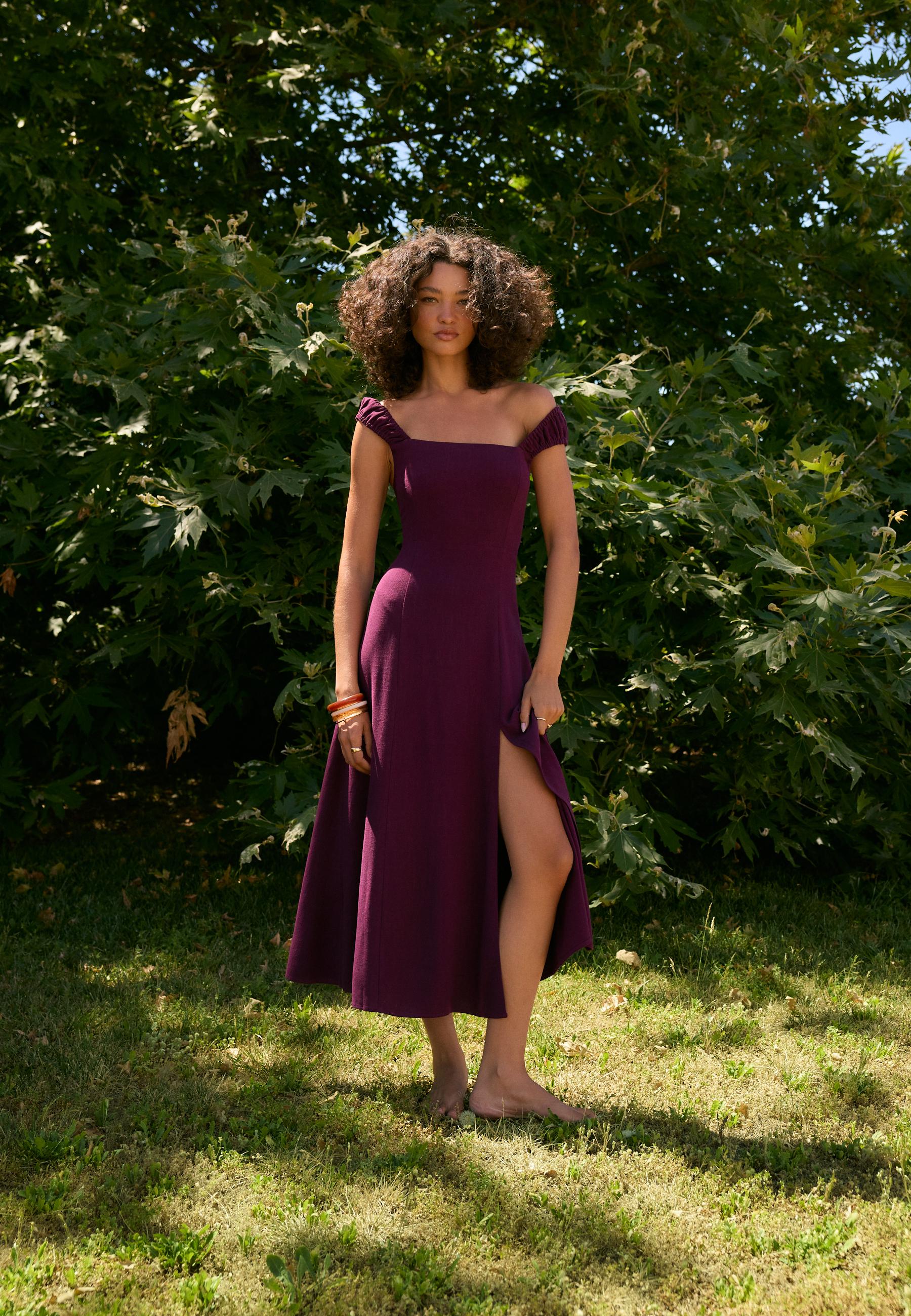 Midi dress with tie-back — Purple
