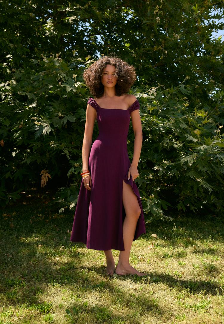 Midi dress with back tie — Purple