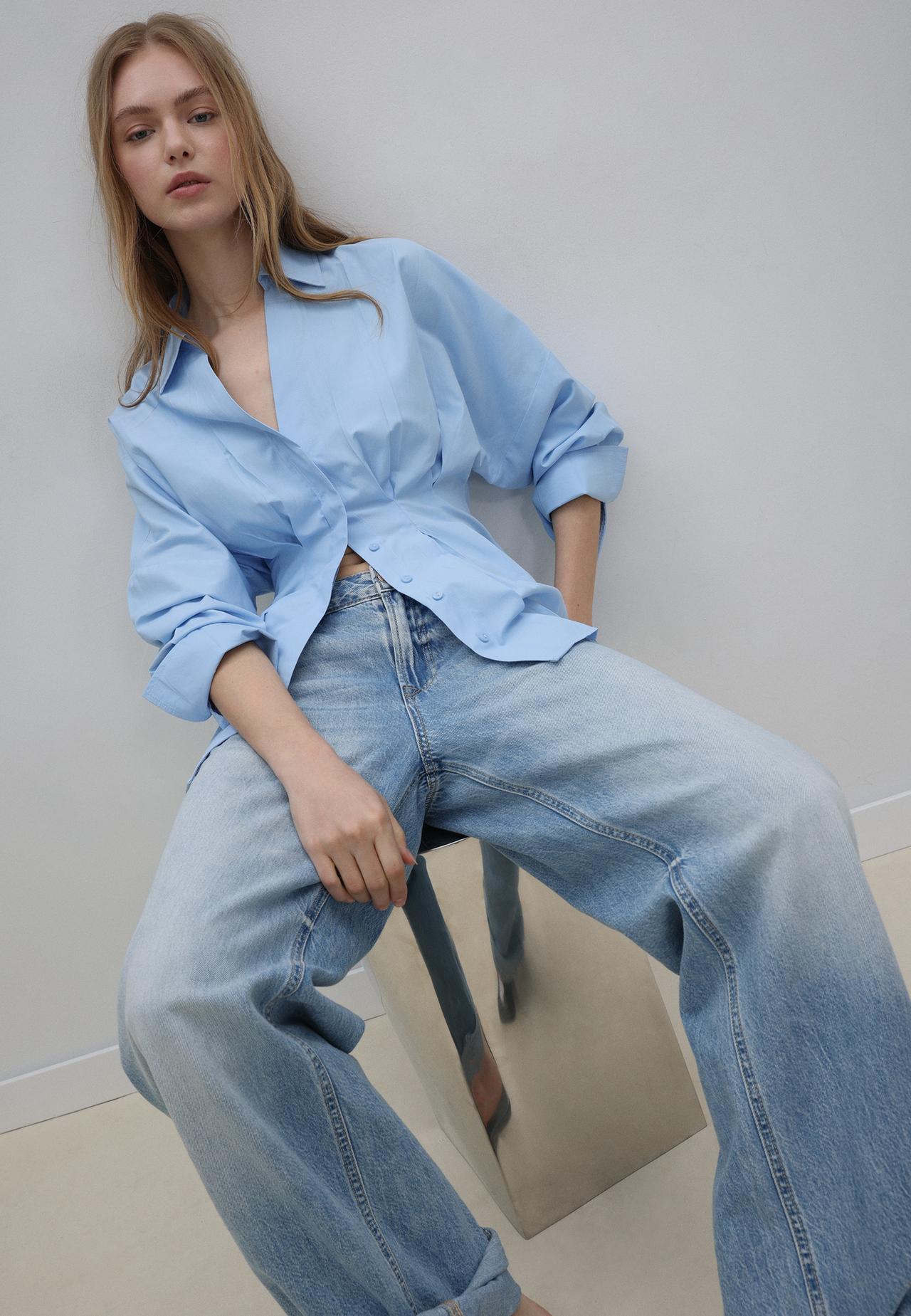 Pleated poplin shirt — Sky blue