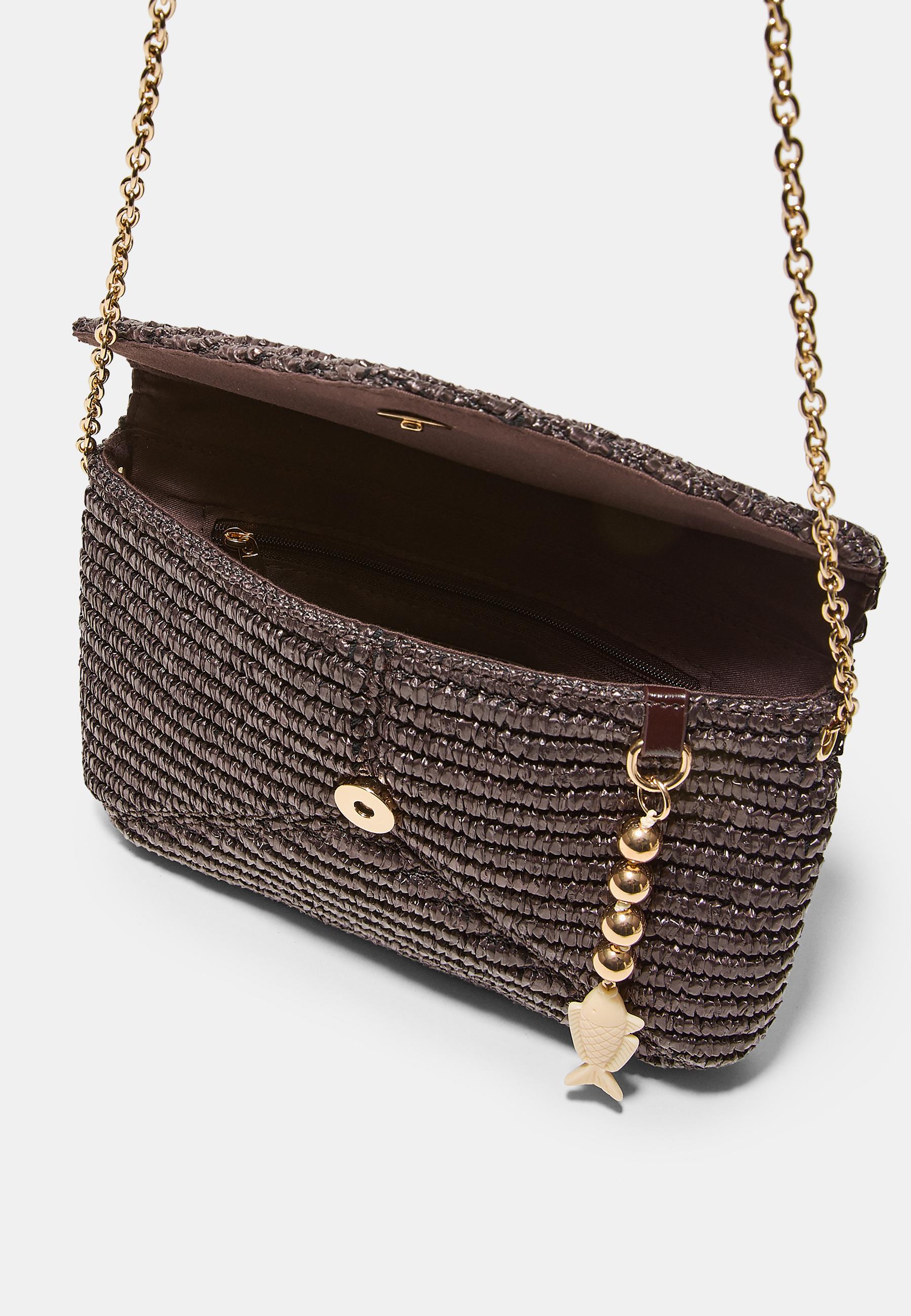 Raffia-effect envelope crossbody bag — Brown
