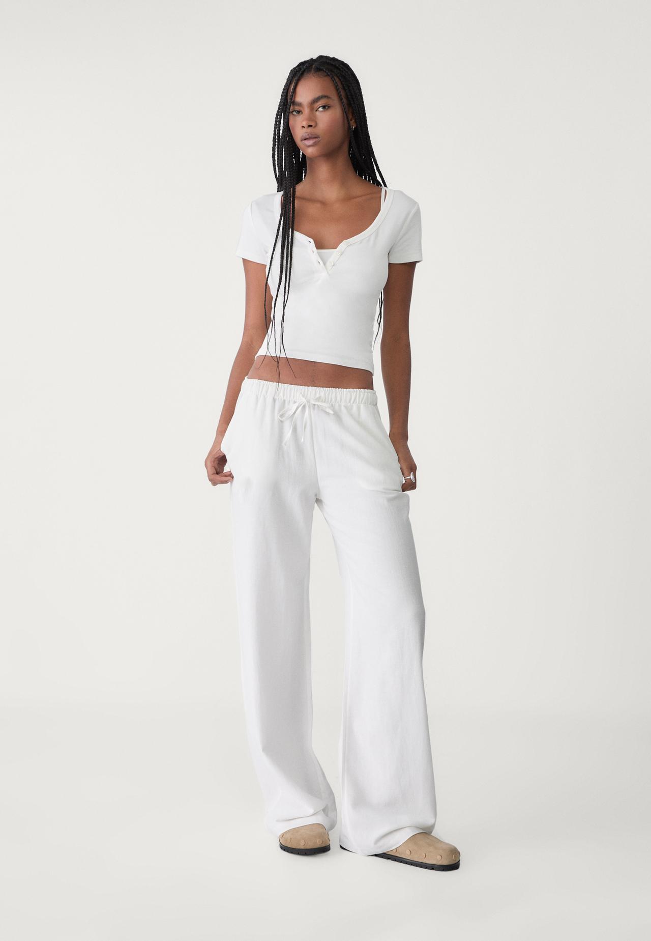 Pantalon lin avec cordons - Mode femme | Stradivarius France