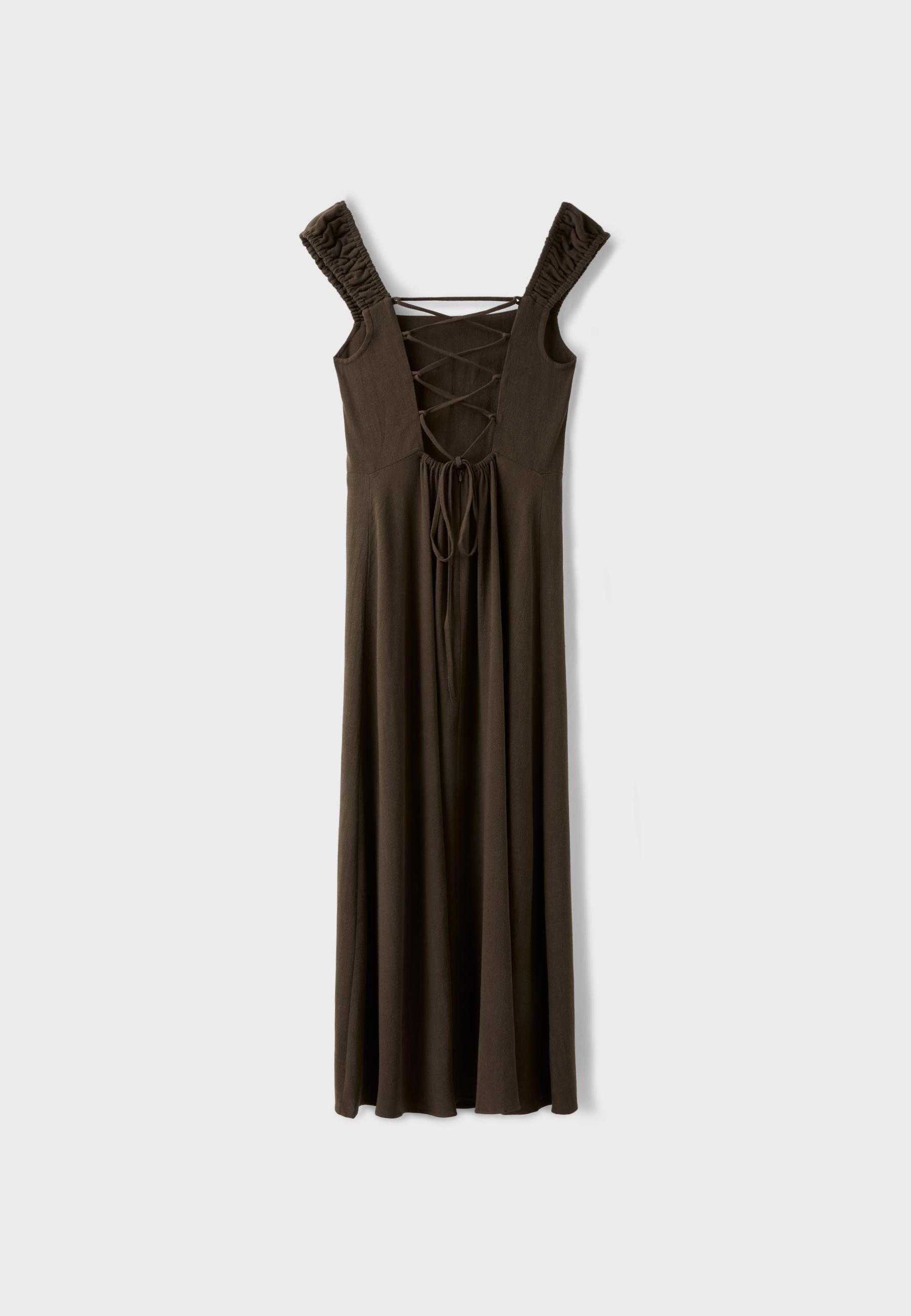Midi dress with tie-back — Brown