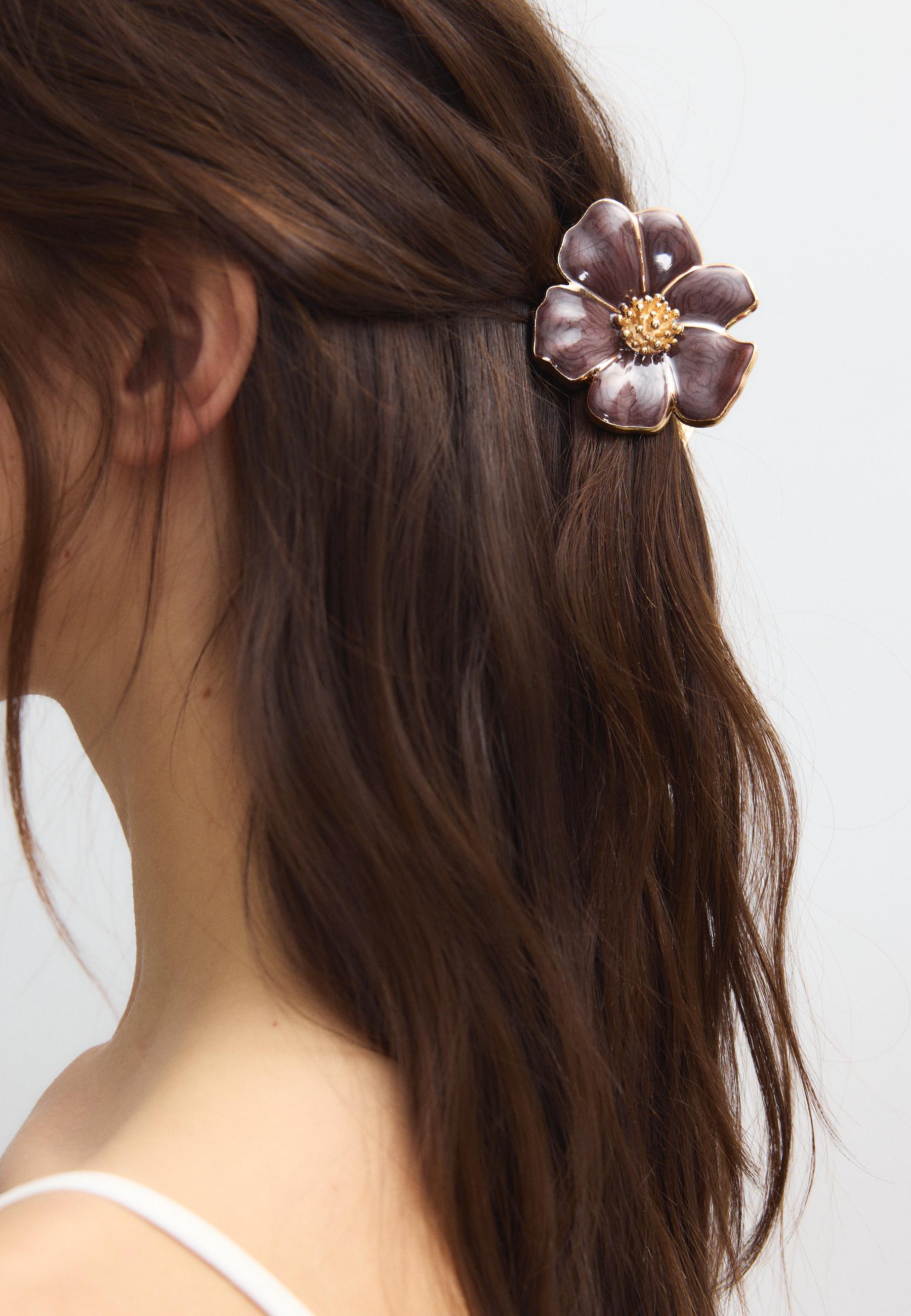 Metallic flower hair clip — Brown