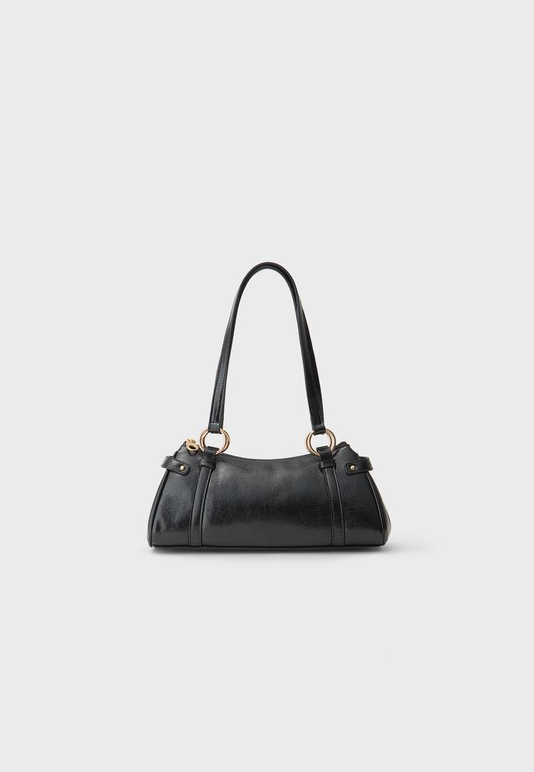 Stradivarius Geantă De Umăr Retro Negru Os