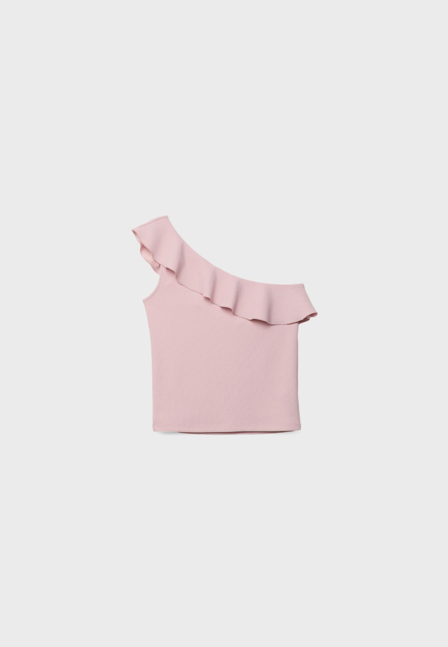 Asymmetric T-shirt with ruffle — Pastel pink