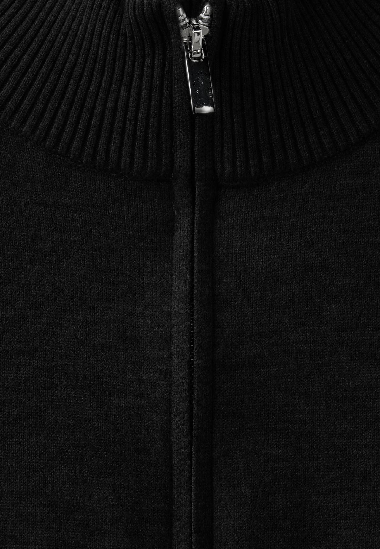 Fitted zip-up knit cardigan — Black
