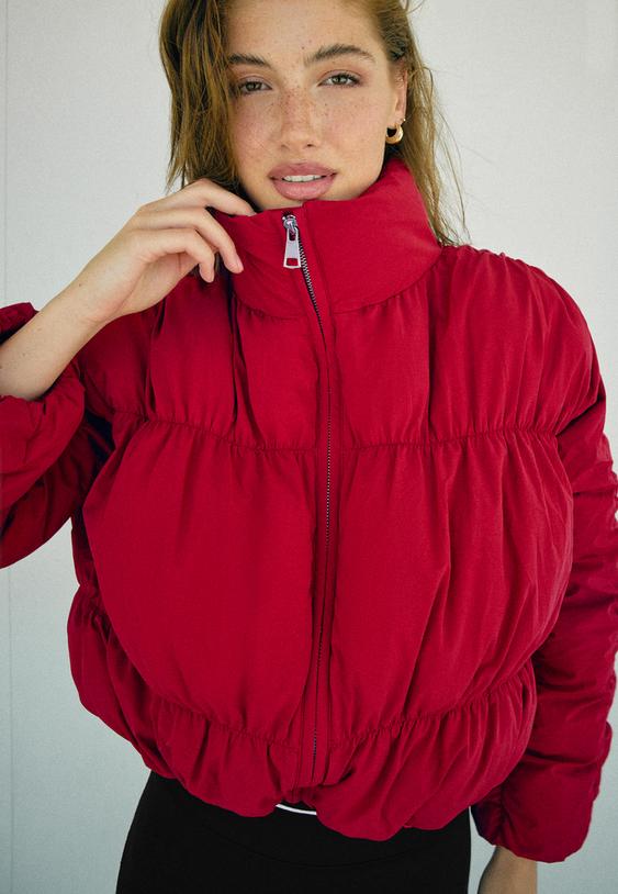 blouson rembourre a col montant et fronces