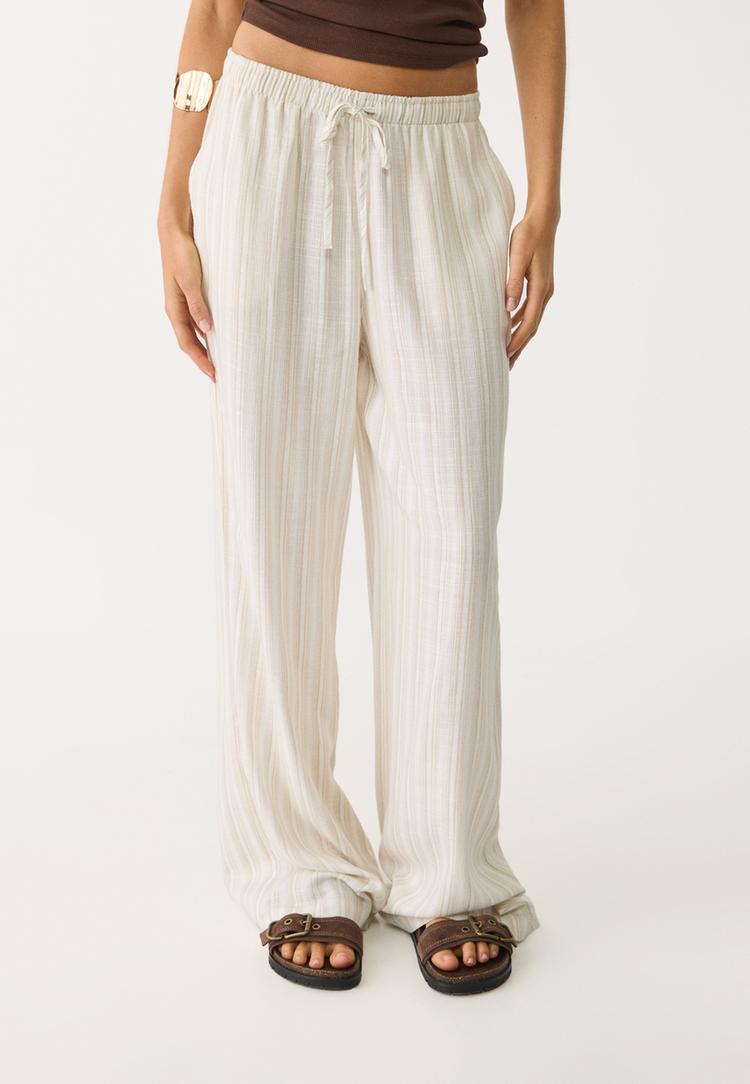 pantalon largo fluido con lino rayas