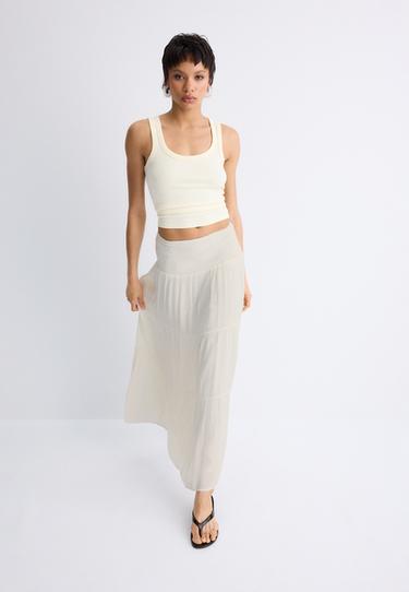 Metallic thread panelled skirt — Ecru 1