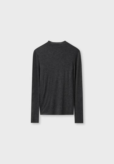 Basic wool silk mock neck jumper — Dark grey 9