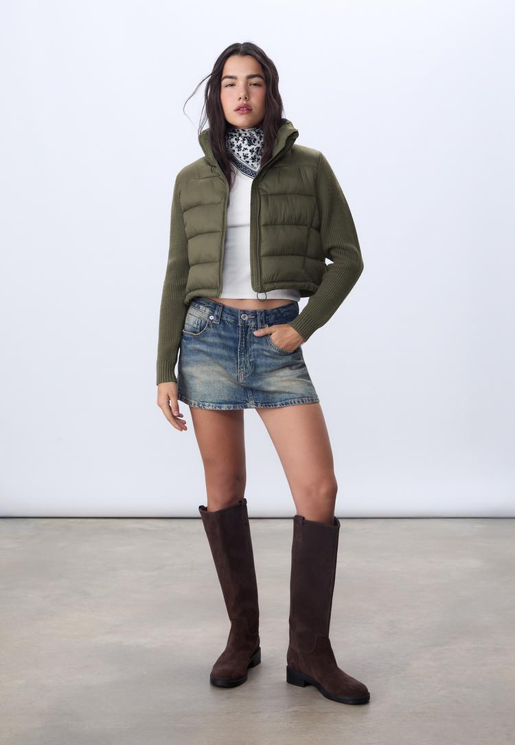 Stradivarius Cazadora Acolchada Mangas Tricot Kaki L