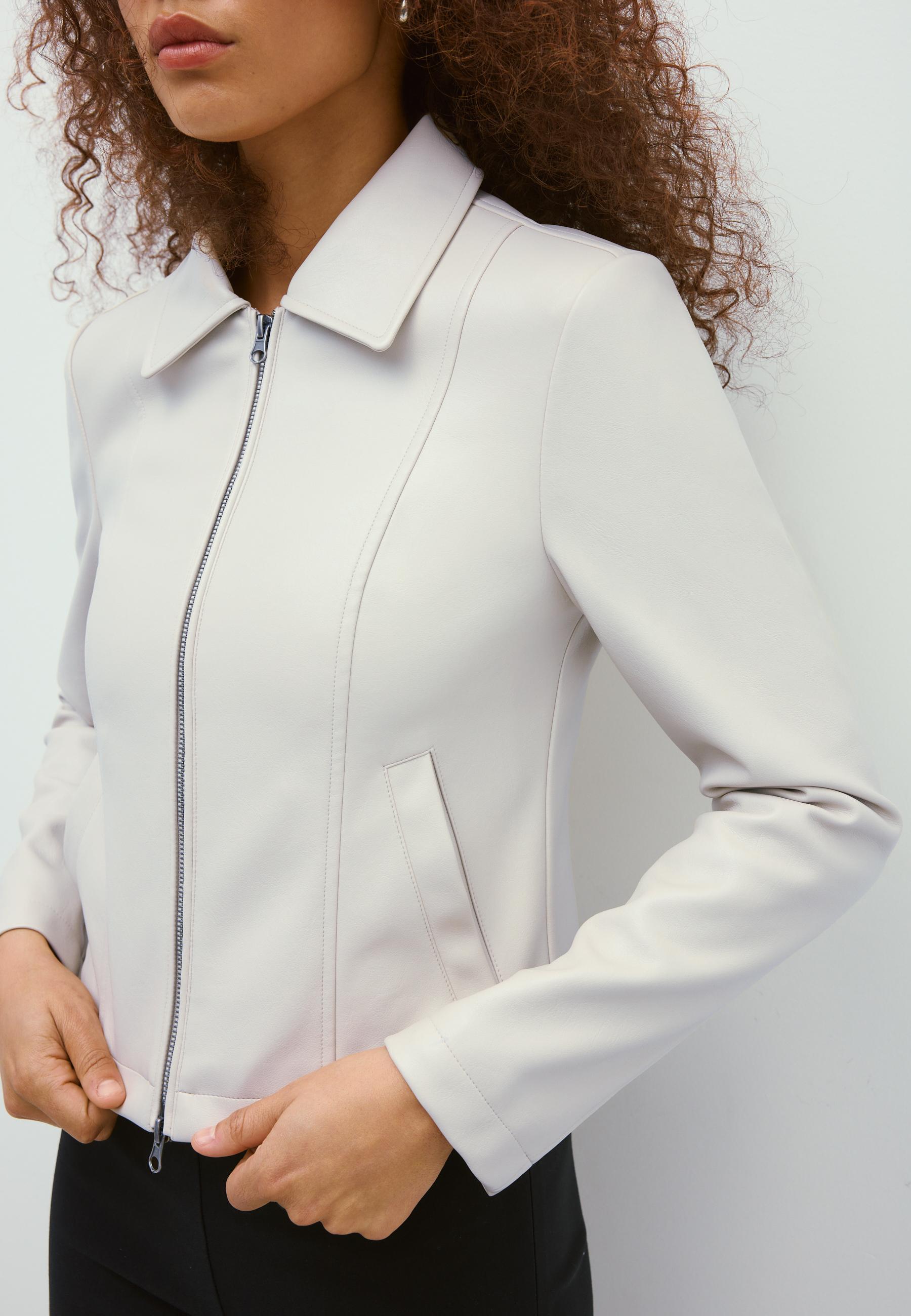 Fitted leather effect jacket — Ecru