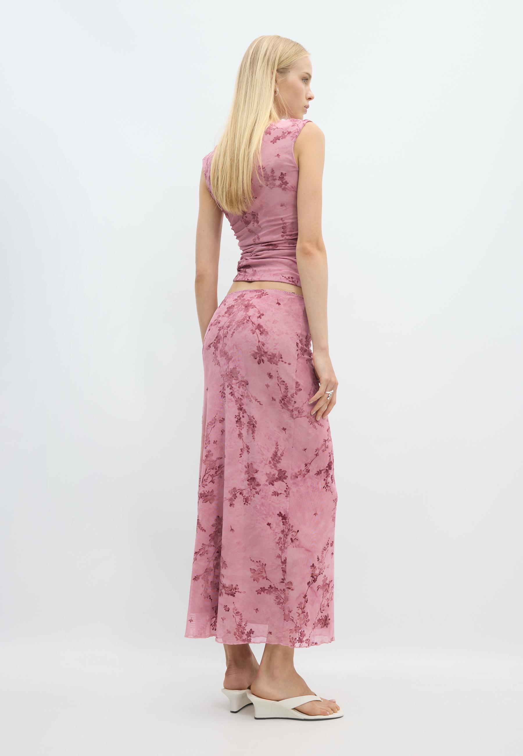Straight tulle midi skirt — Salmon pink