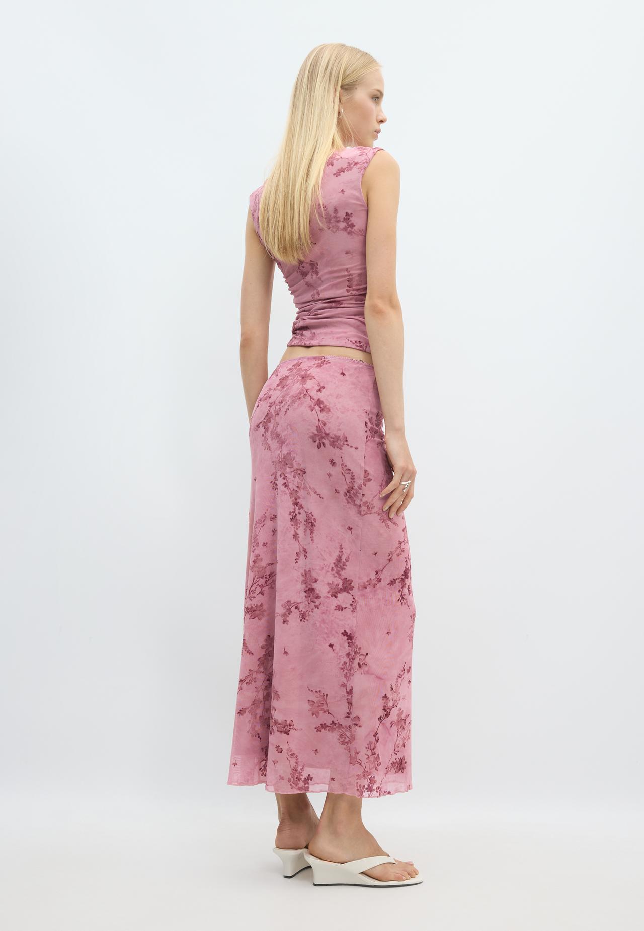 Straight tulle midi skirt — Salmon pink
