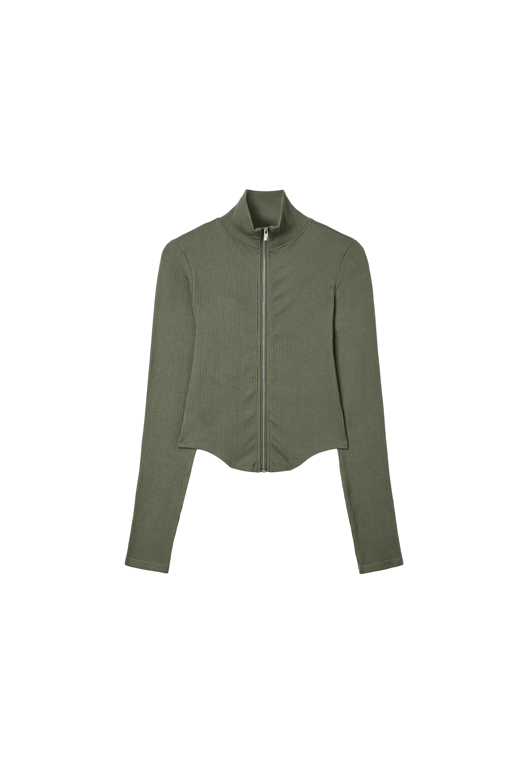 Fitted zip-up T-shirt — Khaki