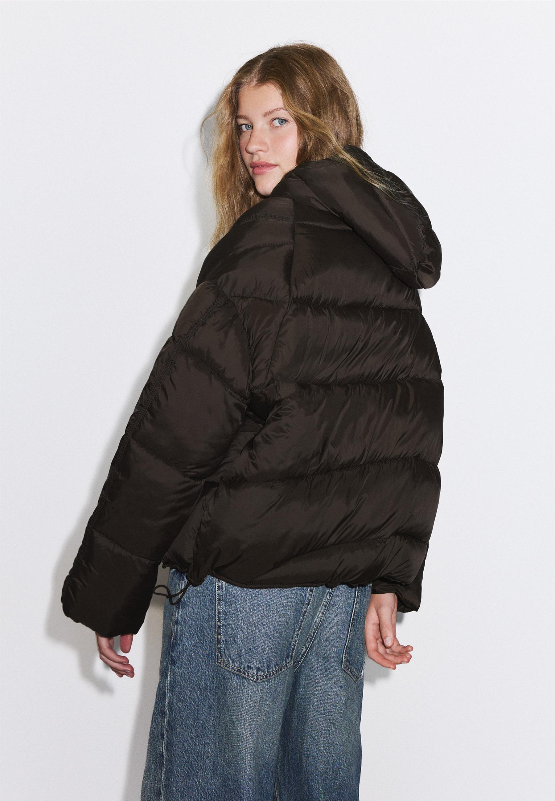 Hooded puffer jacket — Brown