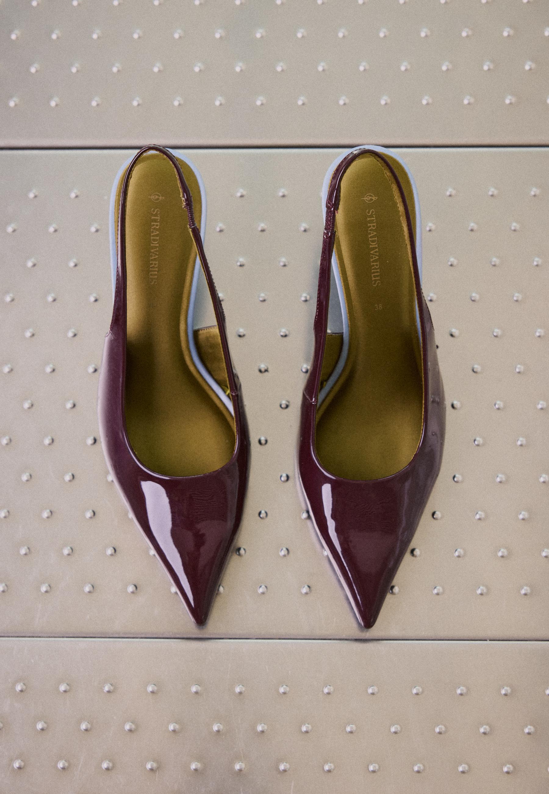 Tricolour slingback court shoes — BURGUNDY