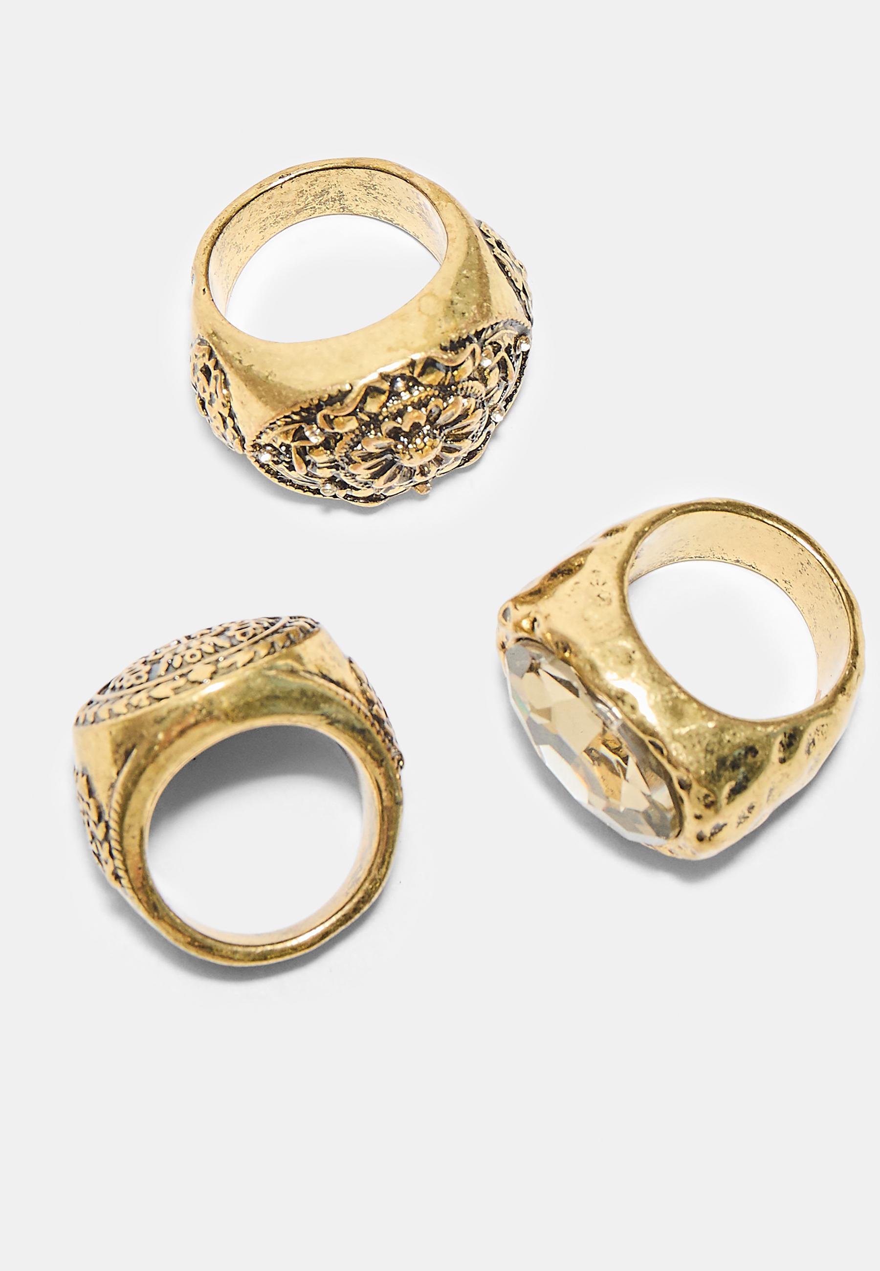 Set of 3 engraved rings — Gold