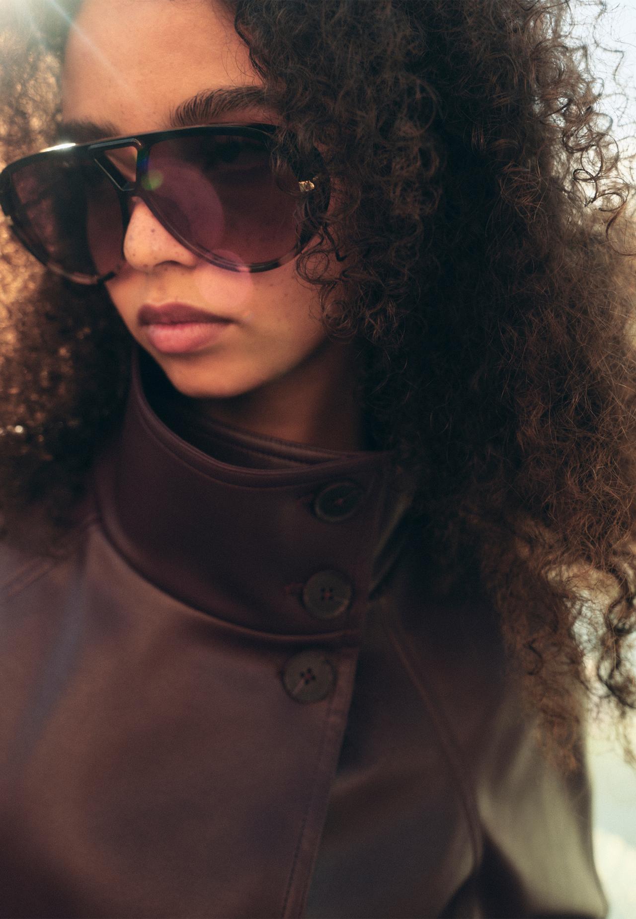 High neck leather effect trench coat — Purple