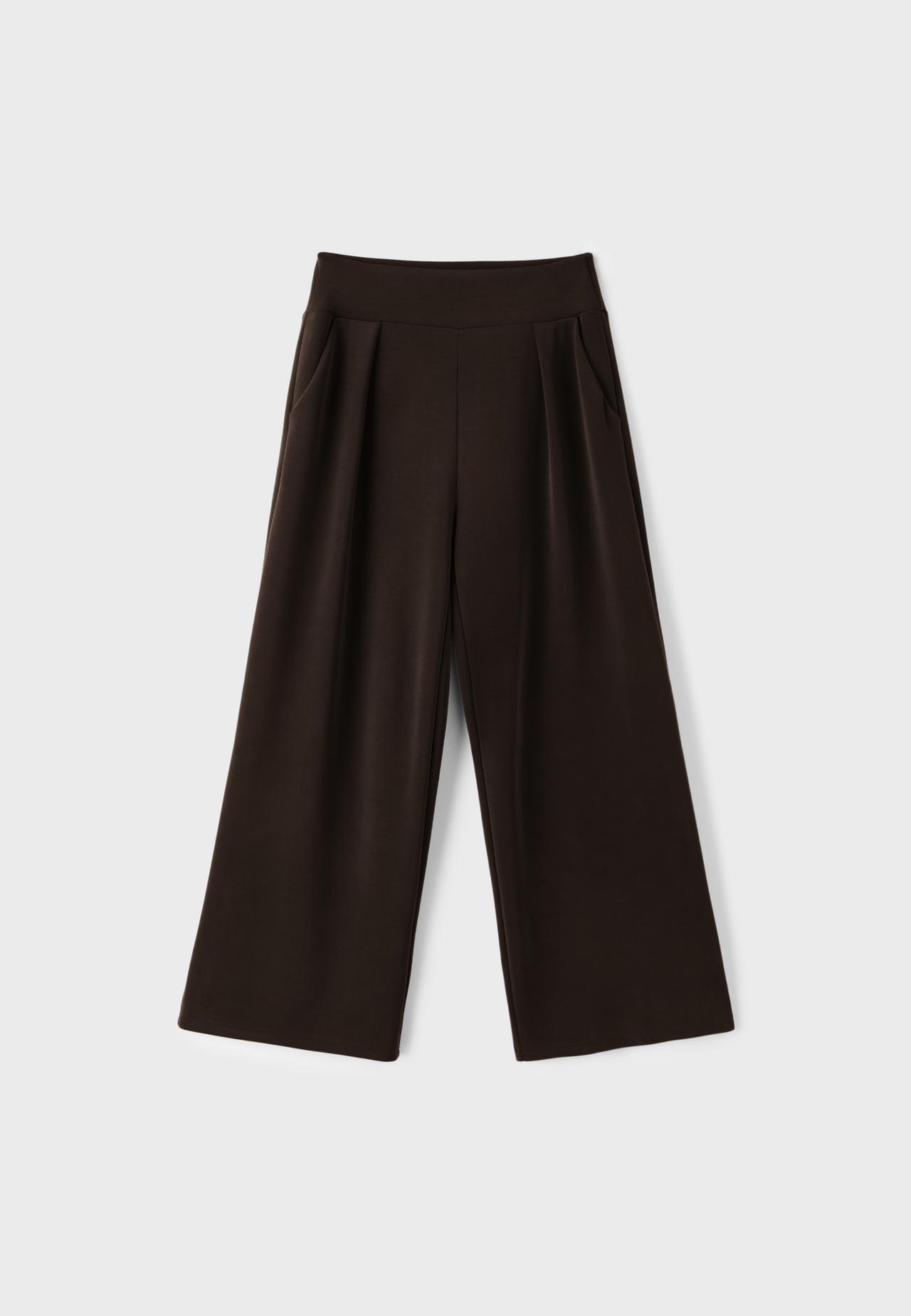 Soft-touch wide-leg pleated trousers — Brown
