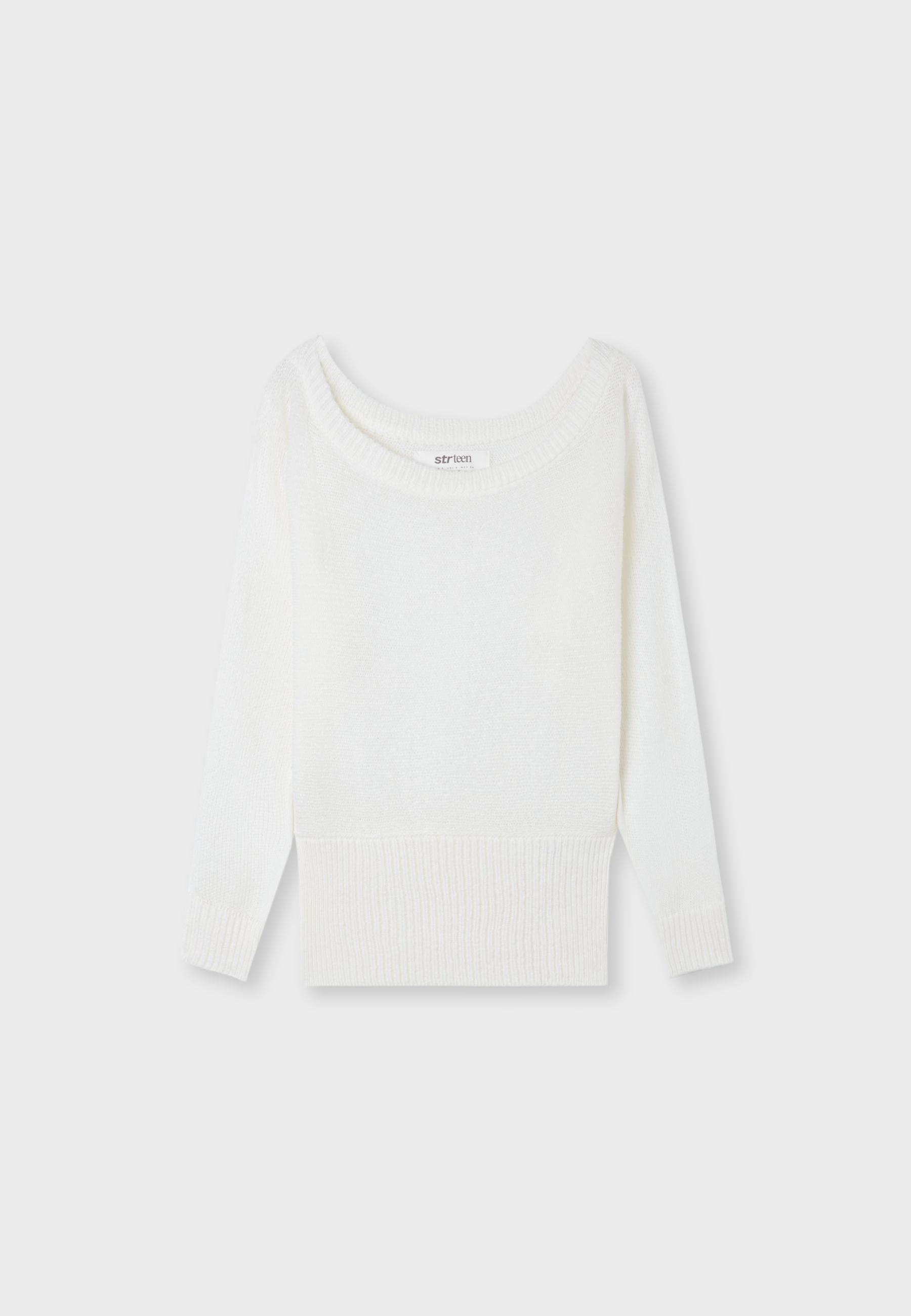 Boat neck waistband jumper — Ecru