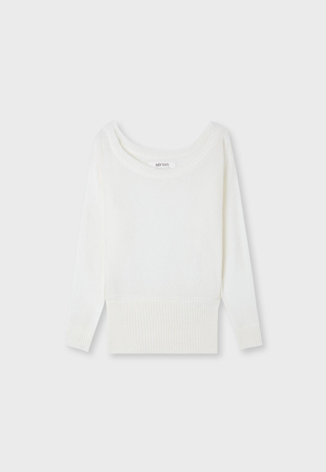 Boat neck jumper with waistband — Ecru