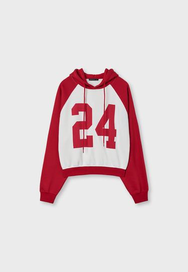 Raglan sleeve hooded sweatshirt — Red 7