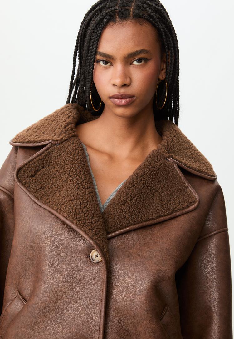 regular fit faux leather jacket