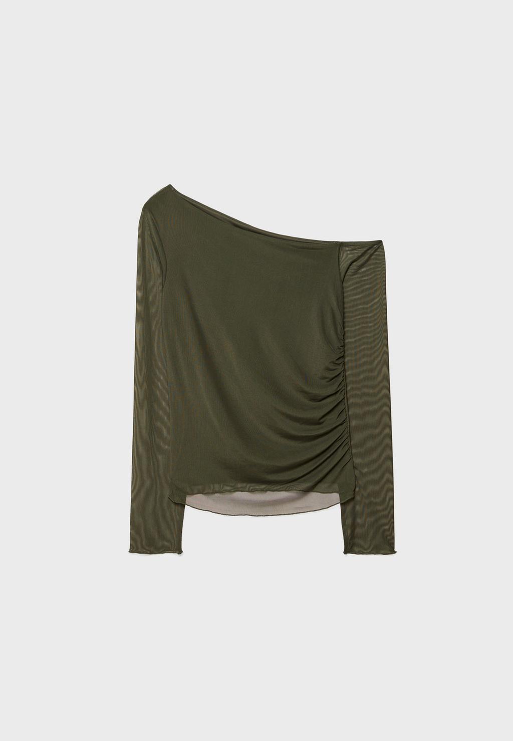 Asymmetric tulle top