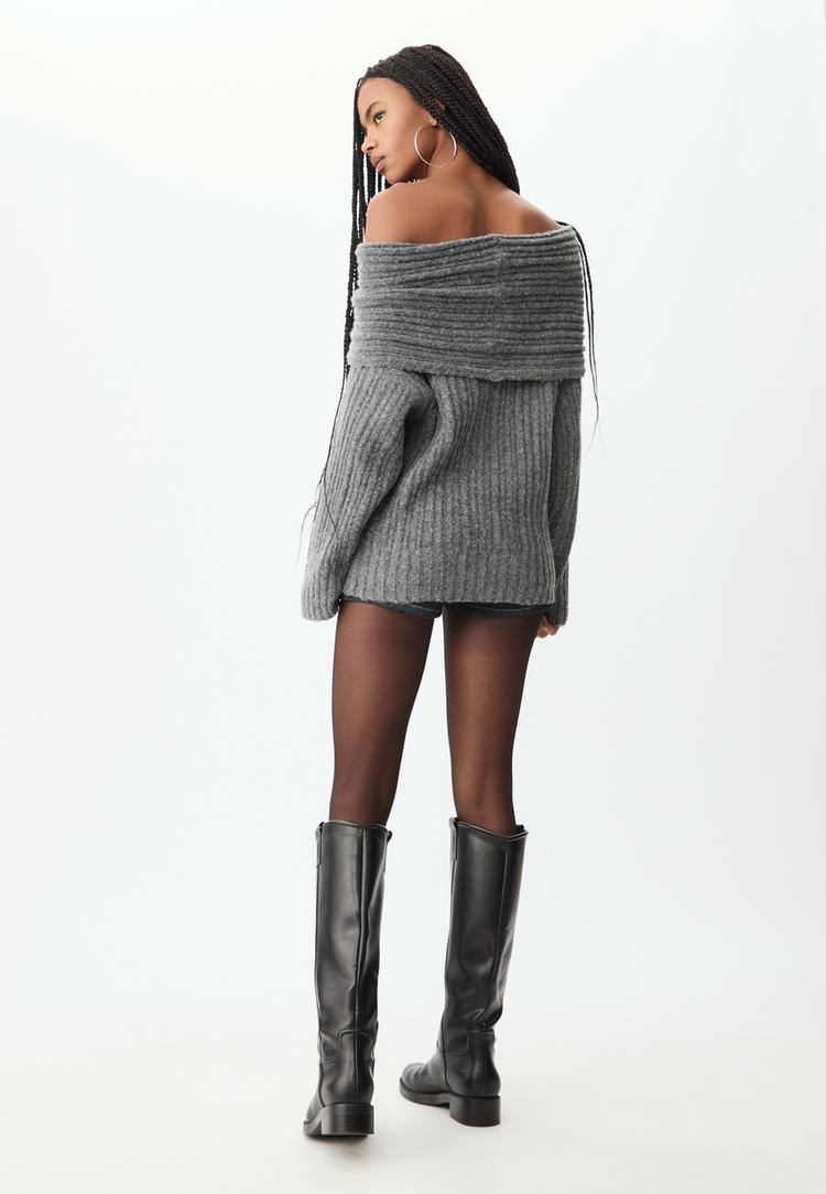 asymmetric knit off the shoulder sweater
