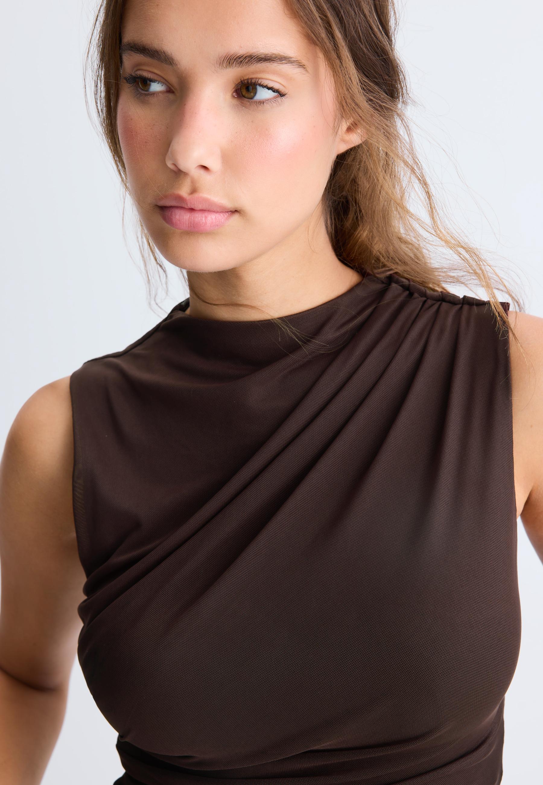Gathered tulle T-shirt — Brown