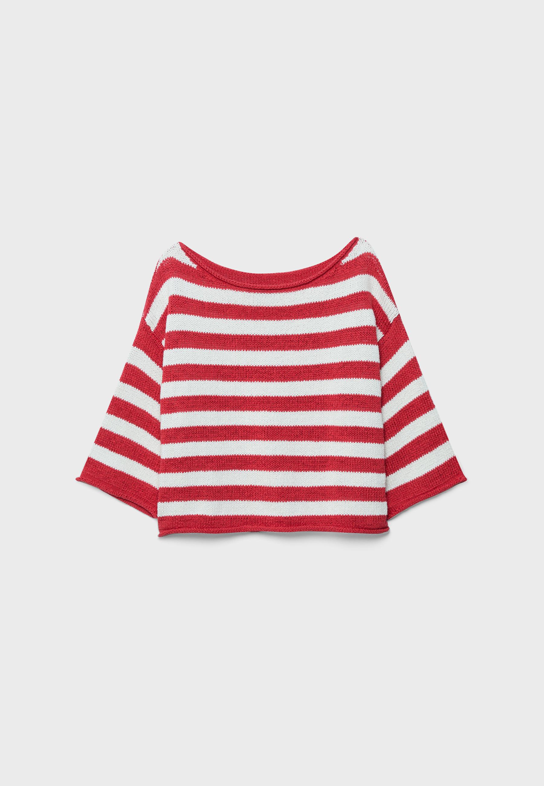 Boat neck knit sweater — Red