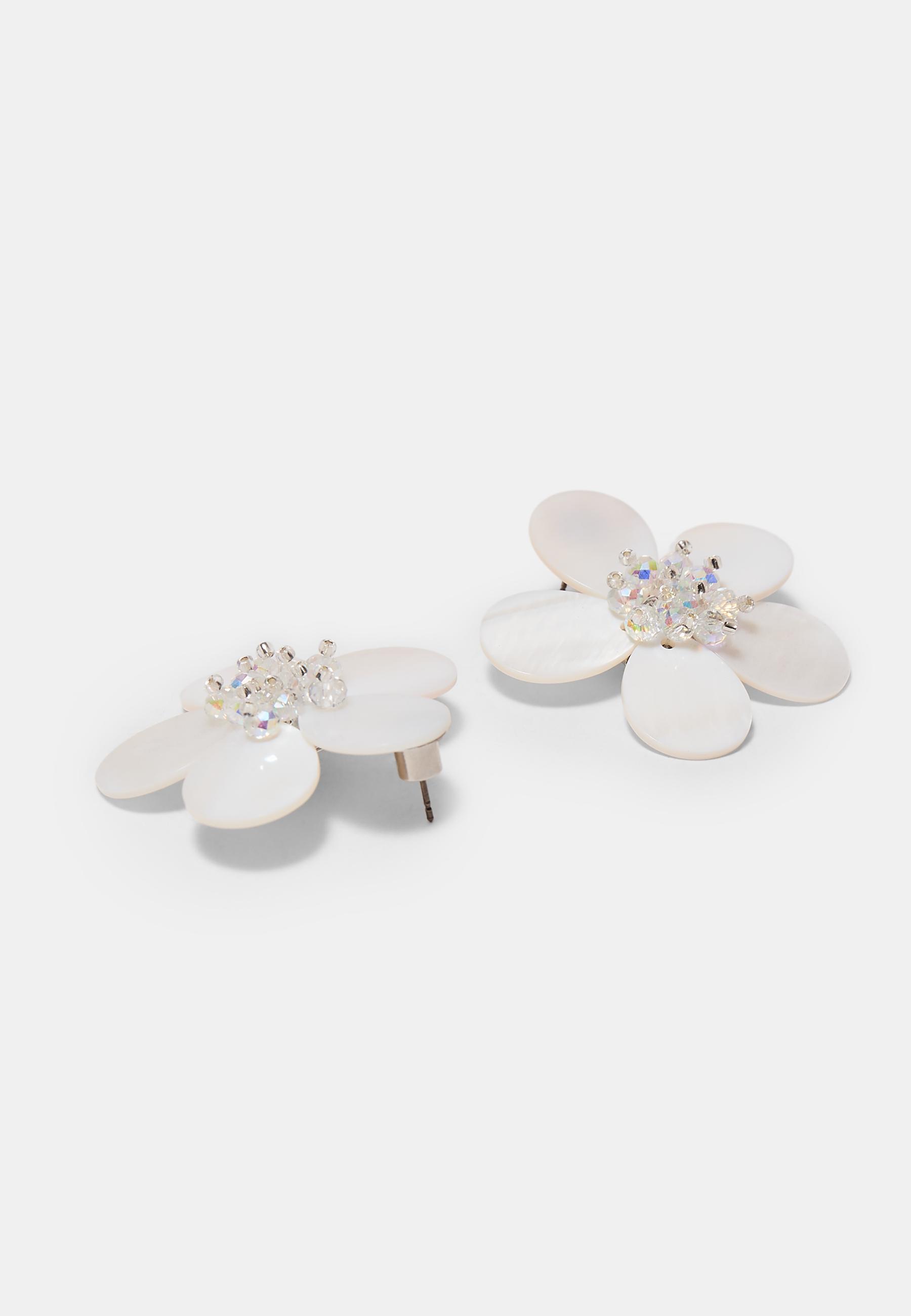 Mother-of-pearl effect flower earrings — White