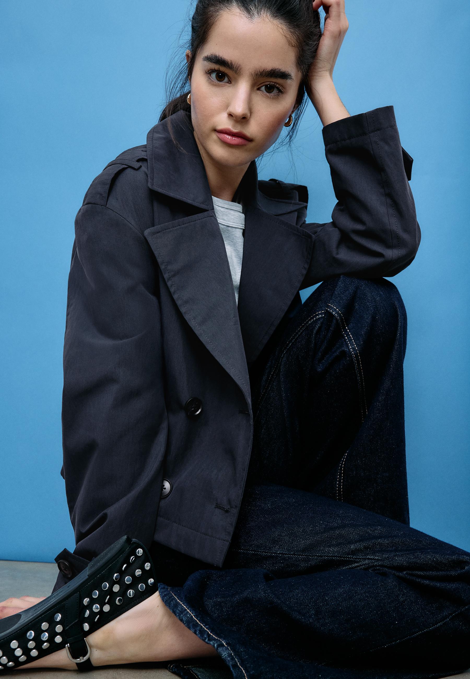 Short double-breasted trench coat — Navy blue