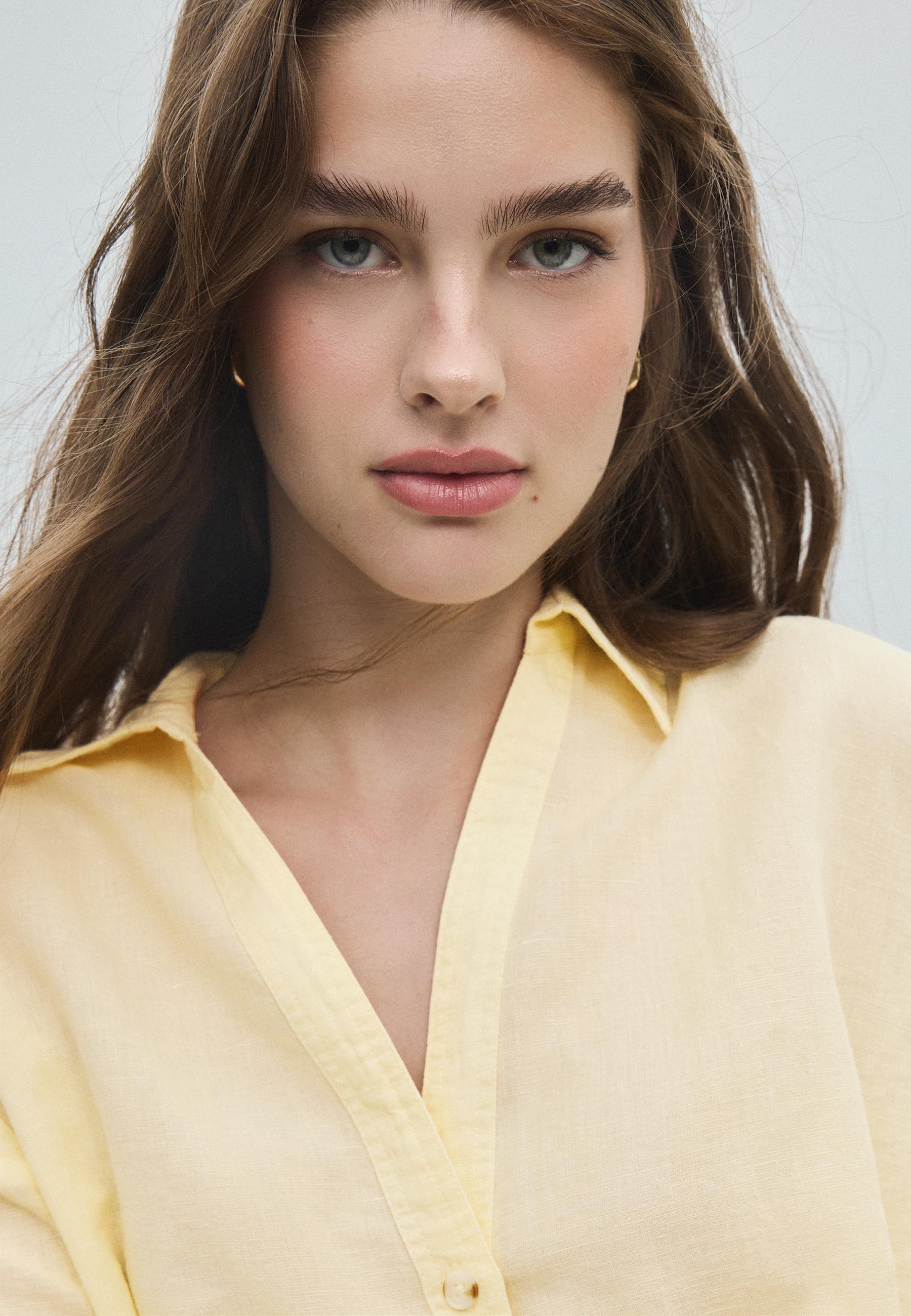 Linen-effect kimono sleeve shirt — Gold