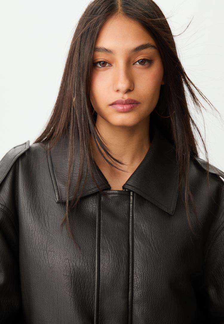 contrast leather effect jacket