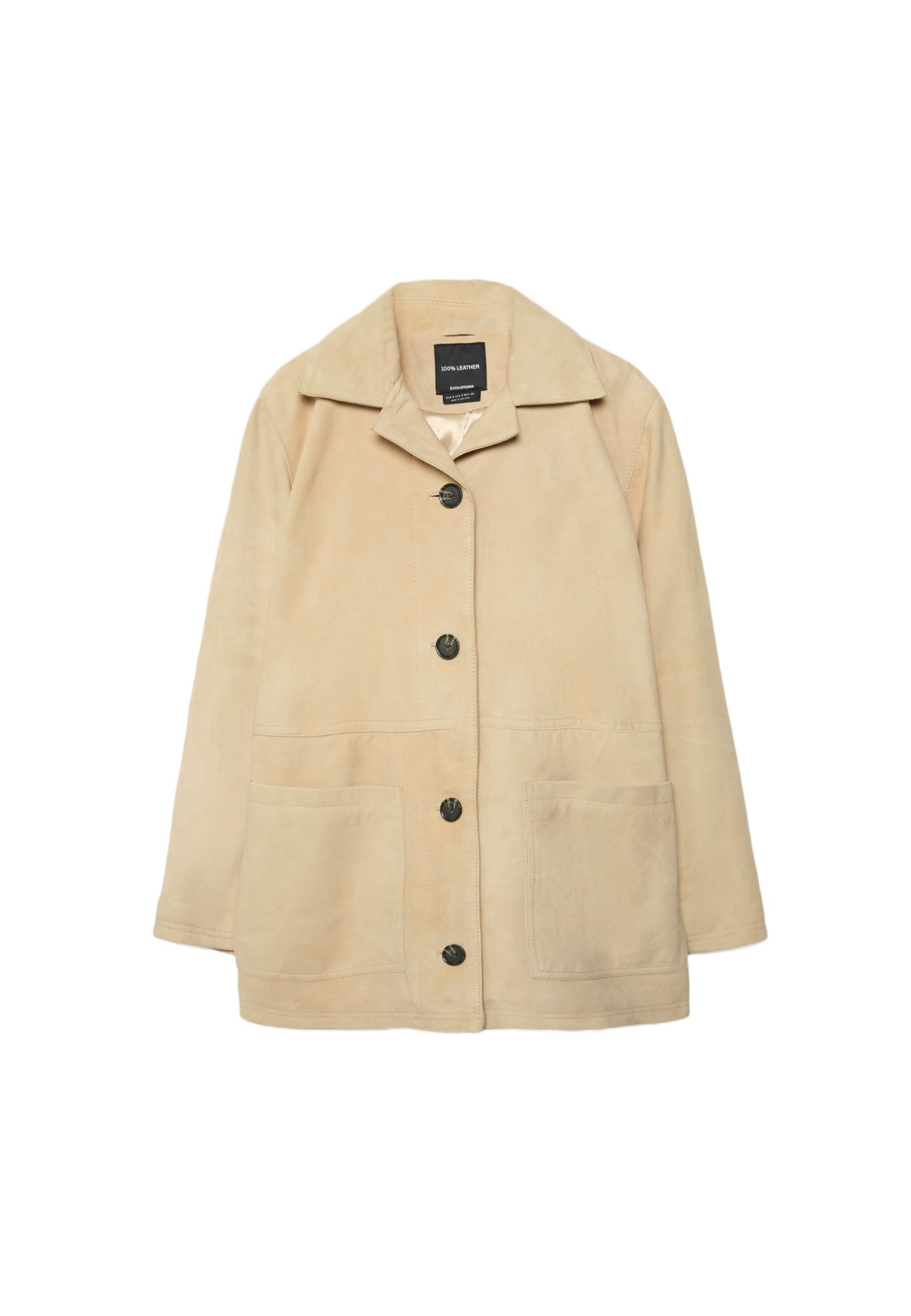 Leather Jacket with Pockets — Stone