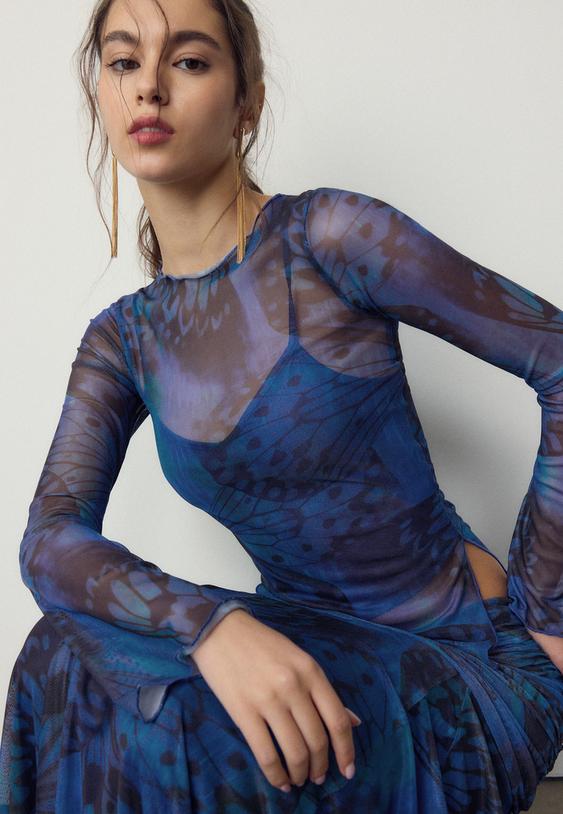 tshirt manches longues en tulle imprime