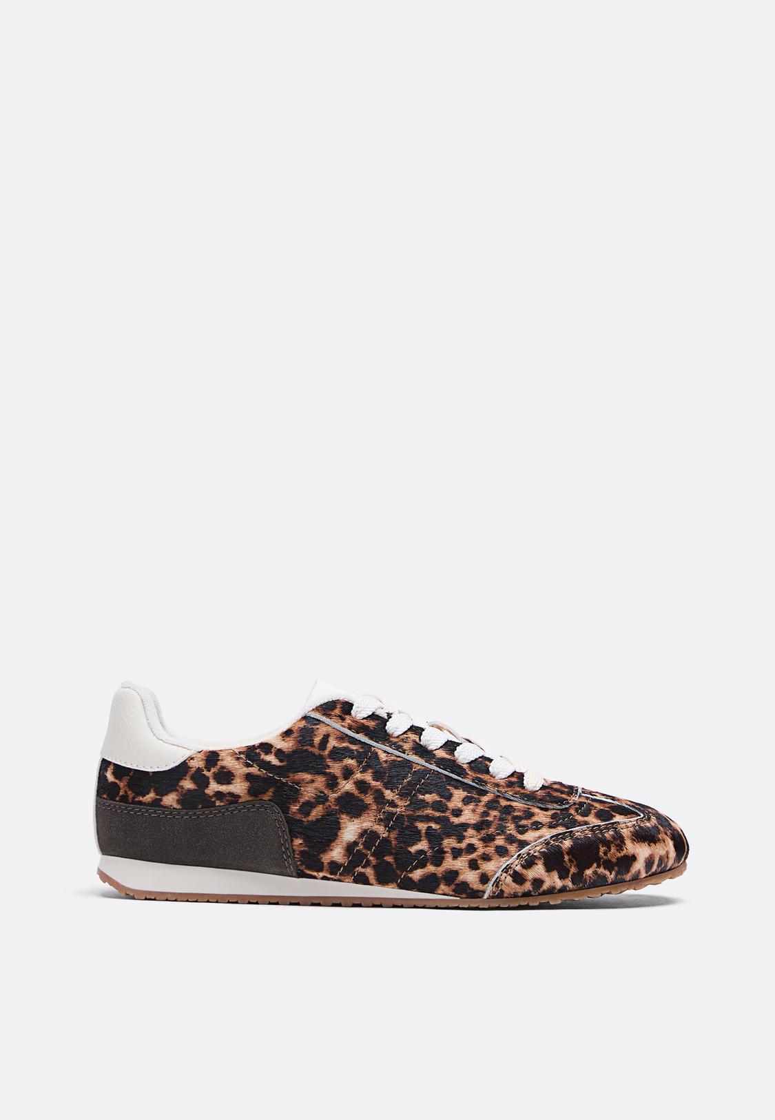 Leather hair-on leopard print sneakers - Main Image